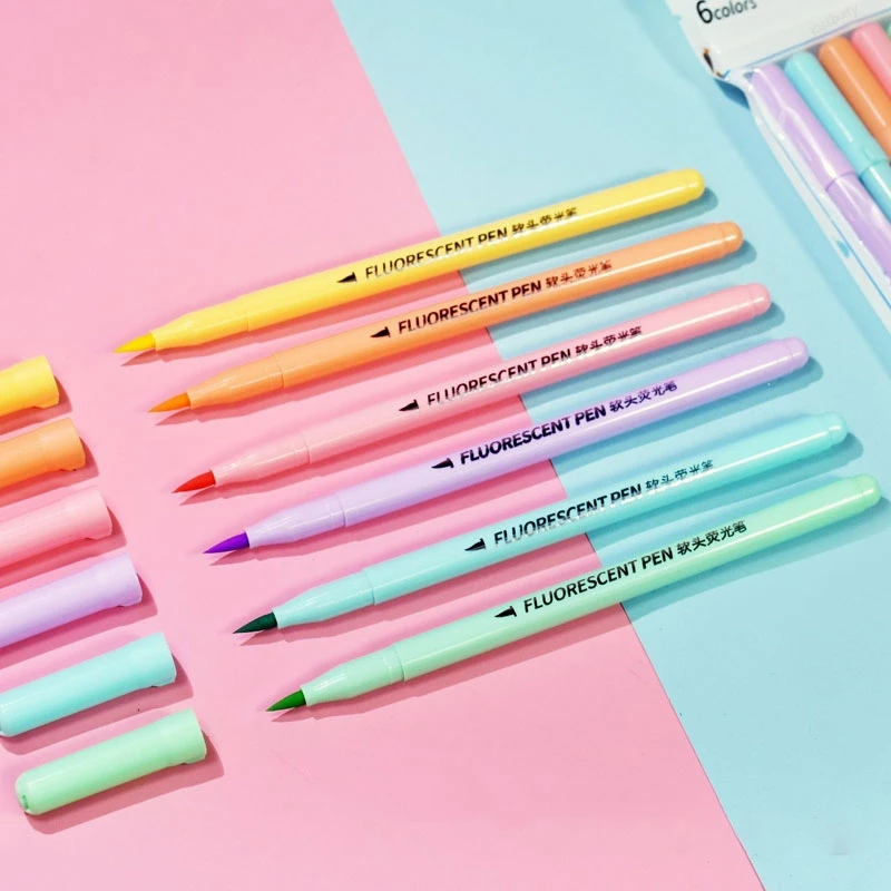 6 colors Soft Brush Fluorescen - Pastel Highlighter Set Double Ended 评论和价格