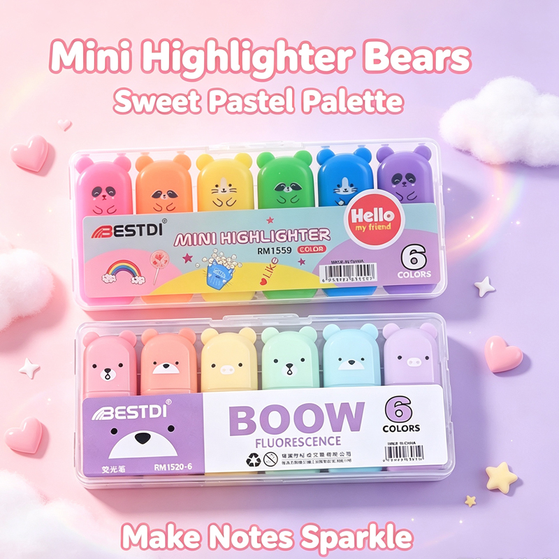 Kawaii Bear Highlighter Pens S - Pastel Highlighter Set Double Ended 评论和价格